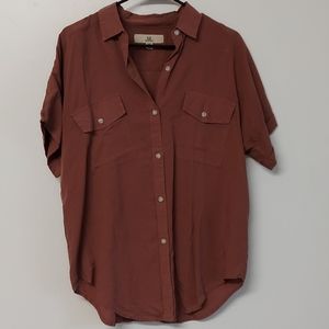 Brown Buttoned Short-Sleeve Shirt